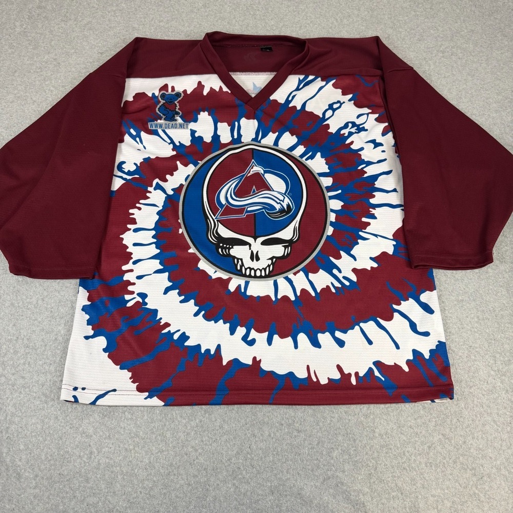 Grateful Dead Colorado Avalanche Jersey Mens L Tie Dye Maroon NHL Hockey Kobe